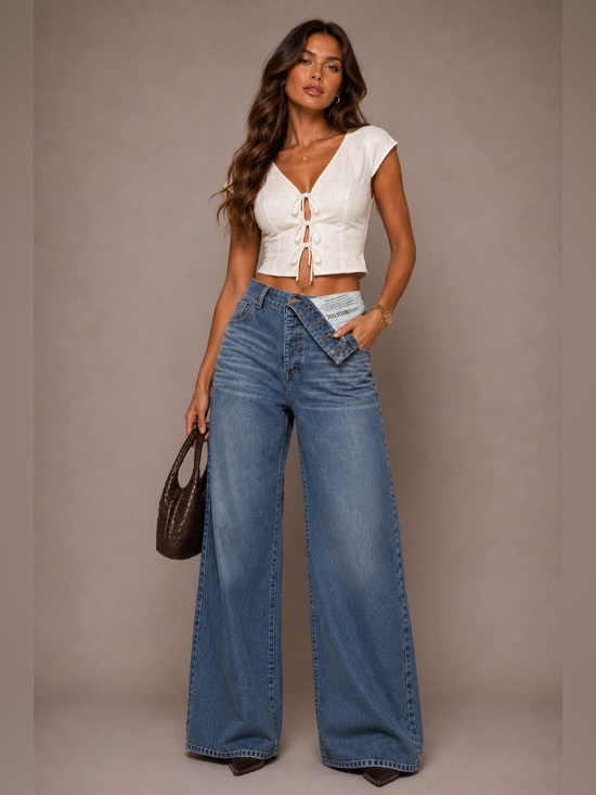 Micas Denim - NWT Stylish Blue Denim Asymmetrical High Waist Jeans